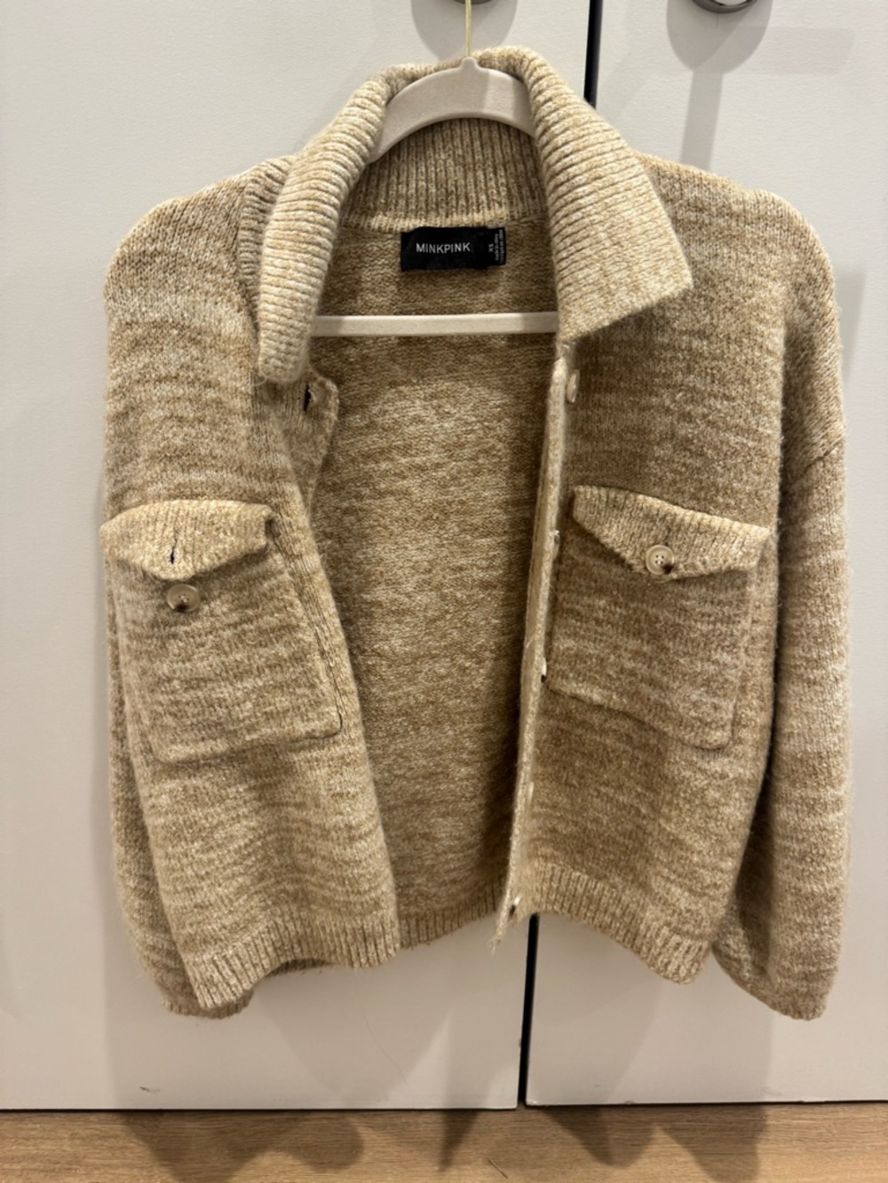 MINKPINK Beige Taupe Chunky Knit Button-Up Jacket